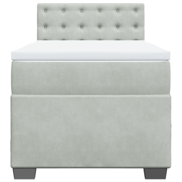 Pat box spring cu saltea, gri deschis, 90x200 cm, catifea - Img 4