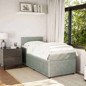 Pat box spring cu saltea, gri deschis, 90x200 cm, catifea - Img 4