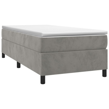 Pat box spring cu saltea, gri deschis, 90x200 cm, catifea - Img 3