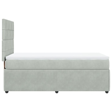 Pat box spring cu saltea, gri deschis, 90x200 cm, catifea - Img 6