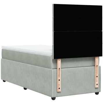 Pat box spring cu saltea, gri deschis, 90x200 cm, catifea - Img 5