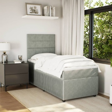 Pat box spring cu saltea, gri deschis, 90x200 cm, catifea - Img 8