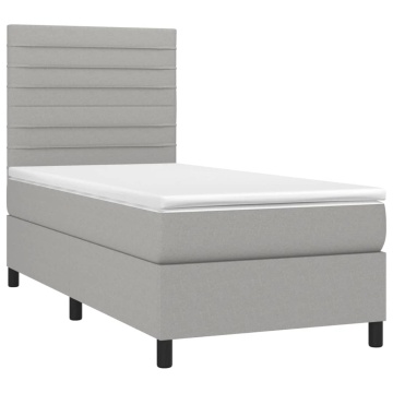Pat box spring cu saltea, gri deschis, 90x200 cm, textil - Img 3