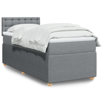 Pat box spring cu saltea, gri deschis, 90x200 cm, textil - Img 1