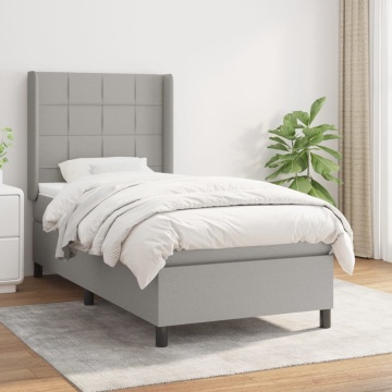 Pat box spring cu saltea, gri deschis, 90x200 cm, textil - Img 1