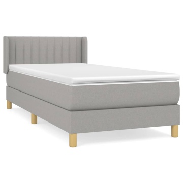 Pat box spring cu saltea, gri deschis, 90x200 cm, textil - Img 2
