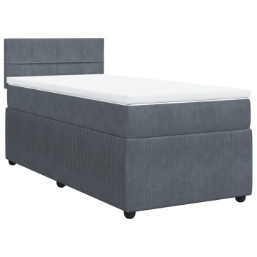 Pat box spring cu saltea, gri închis, 100x200 cm, catifea - Img 2