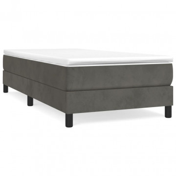 Pat box spring cu saltea, gri închis, 100x200 cm, catifea - Img 2