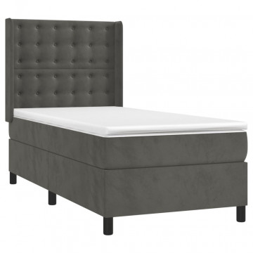 Pat box spring cu saltea, gri închis, 100x200 cm, catifea - Img 3