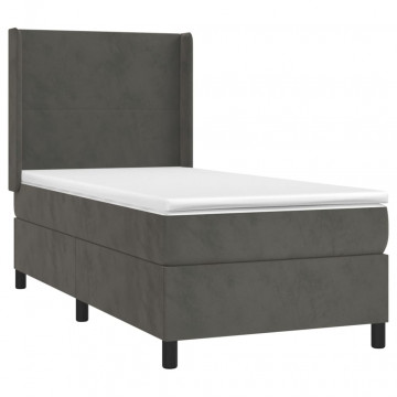 Pat box spring cu saltea, gri închis, 100x200 cm, catifea - Img 3