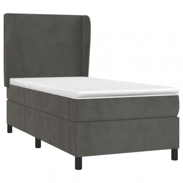 Pat box spring cu saltea, gri închis, 100x200 cm, catifea - Img 3