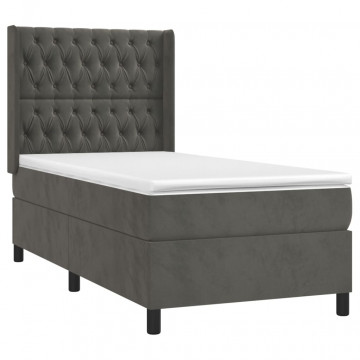 Pat box spring cu saltea, gri închis, 100x200 cm, catifea - Img 3