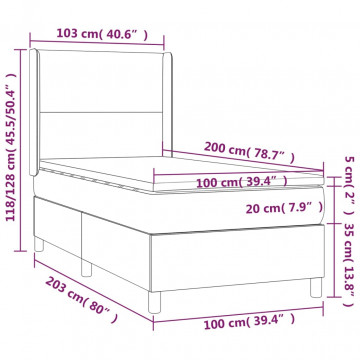 Pat box spring cu saltea, gri închis, 100x200 cm, catifea - Img 6
