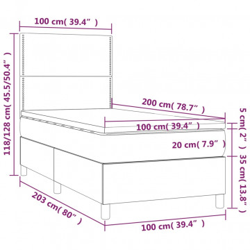 Pat box spring cu saltea, gri închis, 100x200 cm, catifea - Img 5