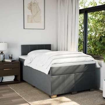 Pat box spring cu saltea, gri închis, 120x190 cm, textil - Img 3