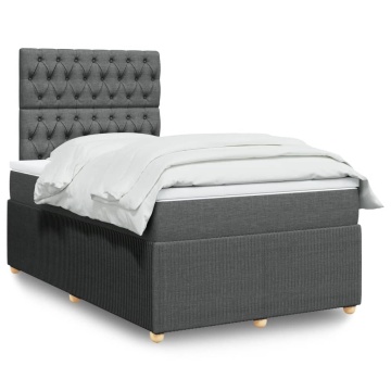Pat box spring cu saltea, gri închis, 120x200 cm, textil - Img 1