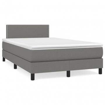 Pat box spring cu saltea, gri închis, 120x200 cm, textil - Img 2