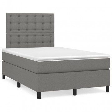 Pat box spring cu saltea, gri închis, 120x200 cm, textil - Img 2