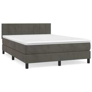 Pat box spring cu saltea, gri închis, 140x190 cm, catifea - Img 2