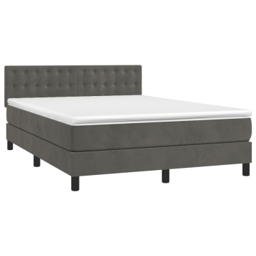 Pat box spring cu saltea, gri închis, 140x190 cm, catifea - Img 3