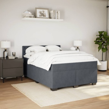 Pat box spring cu saltea, gri închis, 140x190 cm, catifea - Img 3