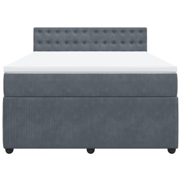 Pat box spring cu saltea, gri închis, 140x190 cm, catifea - Img 5