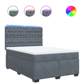 Pat box spring cu saltea, gri închis, 140x190 cm, catifea - Img 2