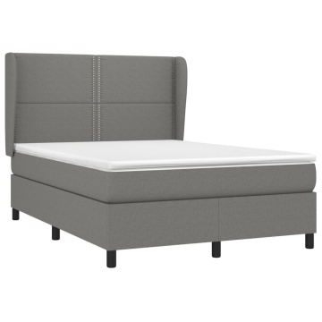 Pat box spring cu saltea, gri închis, 140x190 cm, textil - Img 3