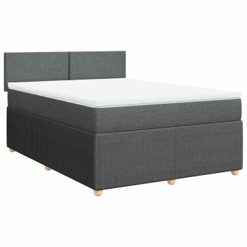 Pat box spring cu saltea, gri închis, 140x190 cm, textil - Img 2