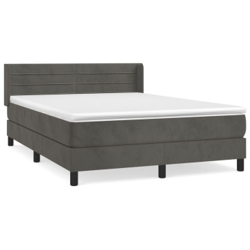 Pat box spring cu saltea, gri închis, 140x200 cm, catifea - Img 2