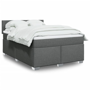 Pat box spring cu saltea, gri închis, 140x200 cm, textil - Img 1