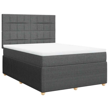 Pat box spring cu saltea, gri închis, 140x200 cm, textil - Img 3