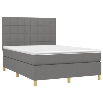 Pat box spring cu saltea, gri închis, 140x200 cm, textil - Img 3