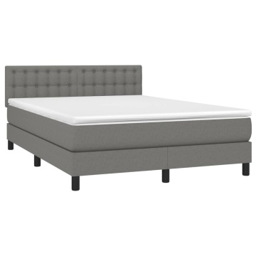 Pat box spring cu saltea, gri închis, 140x200 cm, textil - Img 3