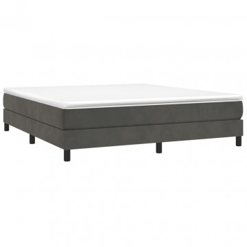 Pat box spring cu saltea, gri închis, 160x200 cm, catifea - Img 3