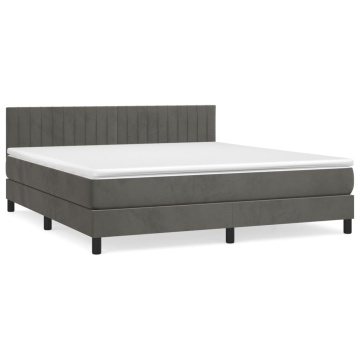 Pat box spring cu saltea, gri închis, 180x200 cm, catifea - Img 2