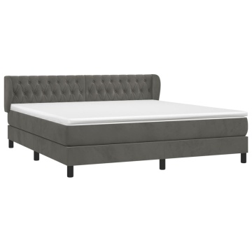 Pat box spring cu saltea, gri închis, 180x200 cm, catifea - Img 3