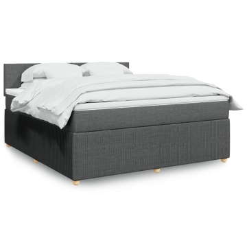 Pat box spring cu saltea, gri închis, 180x200 cm, textil - Img 1