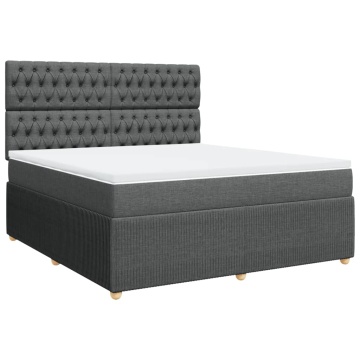 Pat box spring cu saltea, gri închis, 180x200 cm, textil - Img 2