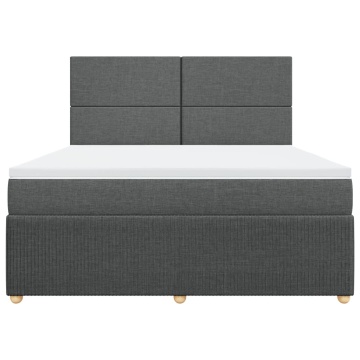 Pat box spring cu saltea, gri închis, 180x200 cm, textil - Img 5