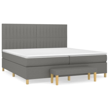 Pat box spring cu saltea, gri închis, 200x200 cm, textil - Img 2