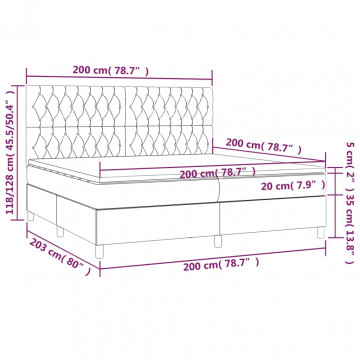 Pat box spring cu saltea, gri închis, 200x200 cm, textil - Img 5