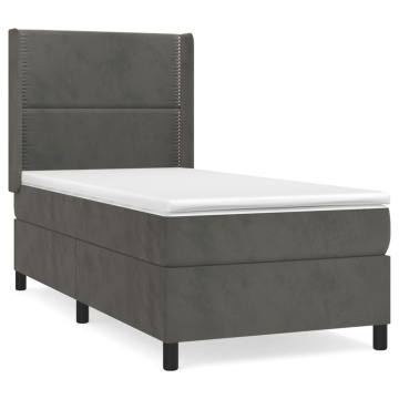 Pat box spring cu saltea, gri închis, 80x200 cm, catifea - Img 2