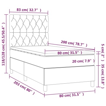 Pat box spring cu saltea, gri închis, 80x200 cm, textil - Img 5