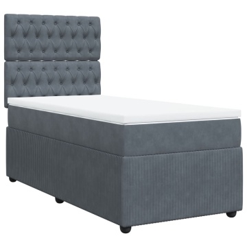 Pat box spring cu saltea, gri închis, 90x190 cm, catifea - Img 2