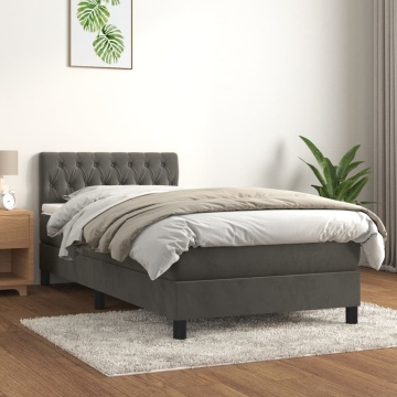 Pat box spring cu saltea, gri închis, 90x190 cm, catifea - Img 1