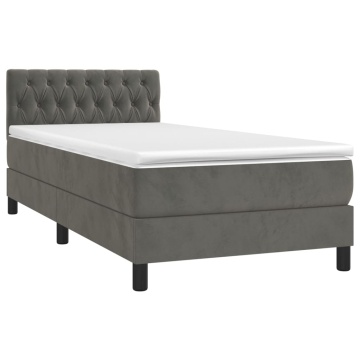 Pat box spring cu saltea, gri închis, 90x190 cm, catifea - Img 3