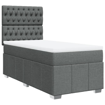 Pat box spring cu saltea, gri închis, 90x190 cm, textil - Img 2