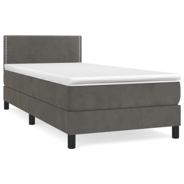 Pat box spring cu saltea, gri închis, 90x200 cm, catifea - Img 2
