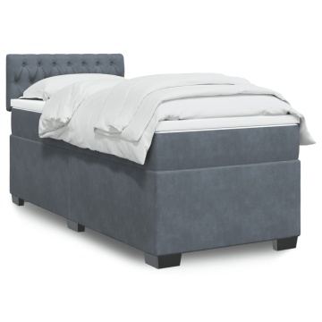 Pat box spring cu saltea, gri închis, 90x200 cm, catifea - Img 1